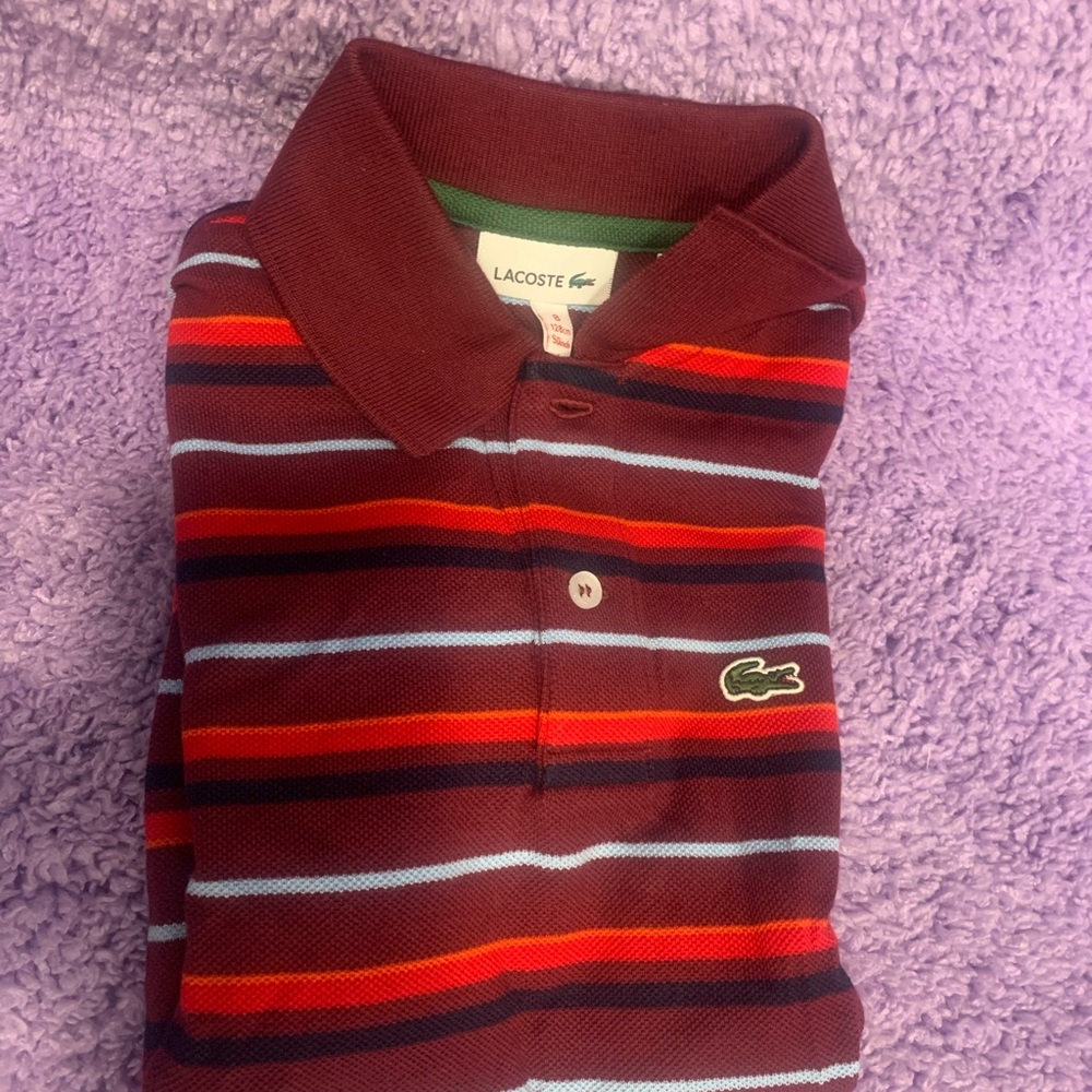 Lacoste Maroon and Red Striped Polo